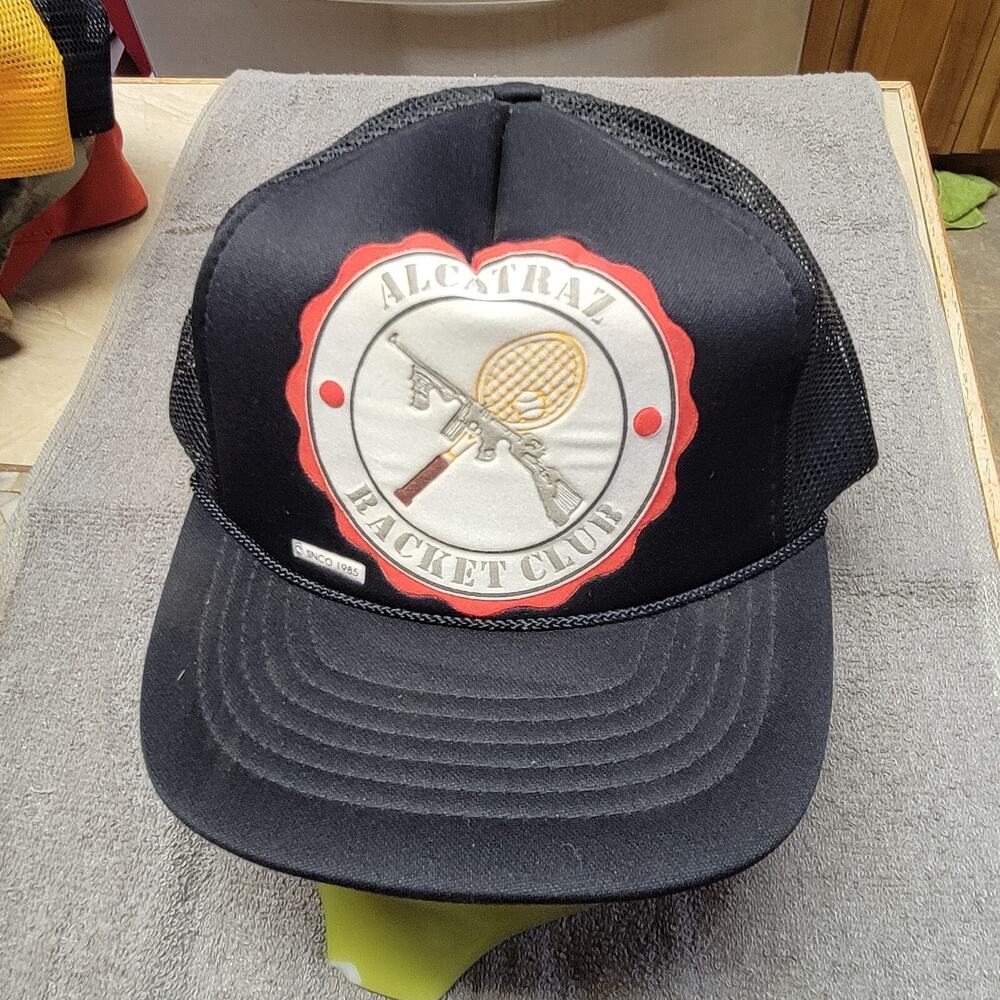 Alcatraz Racket Club vintage mesh back trucker cap black 1985ish